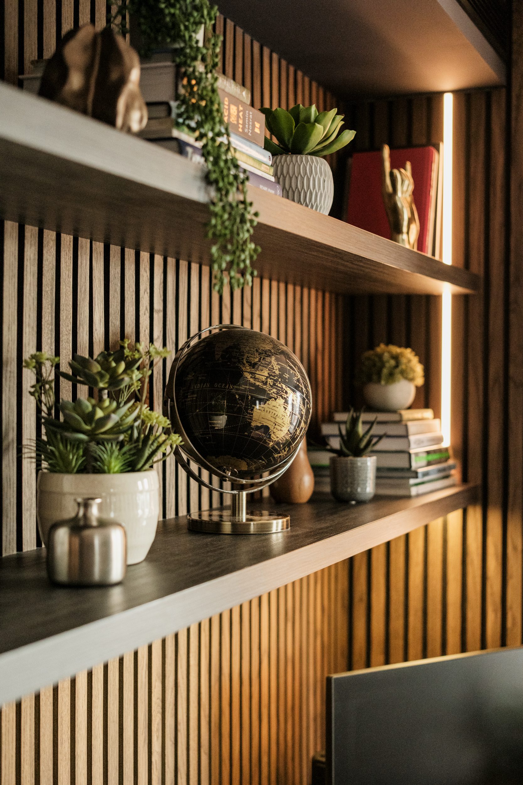 Brown slats on office wall