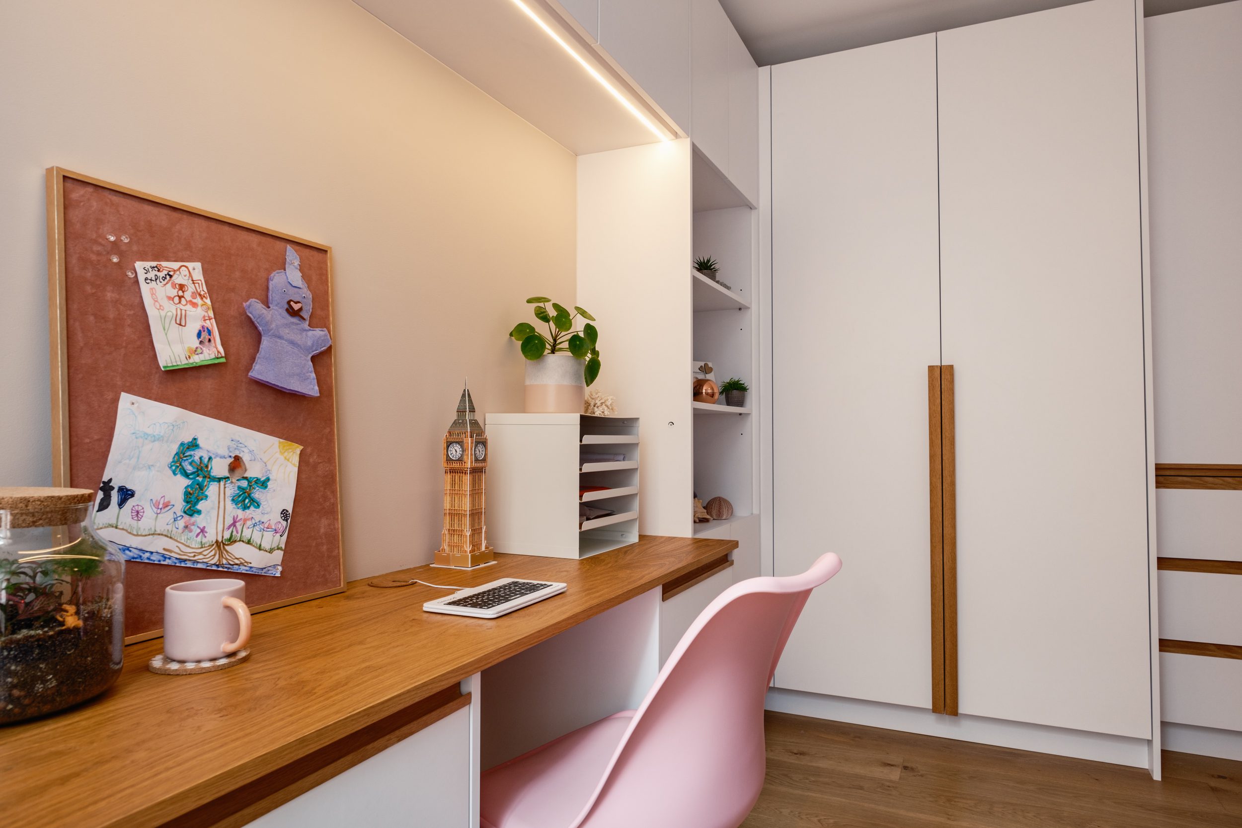 White wardrobes in home office