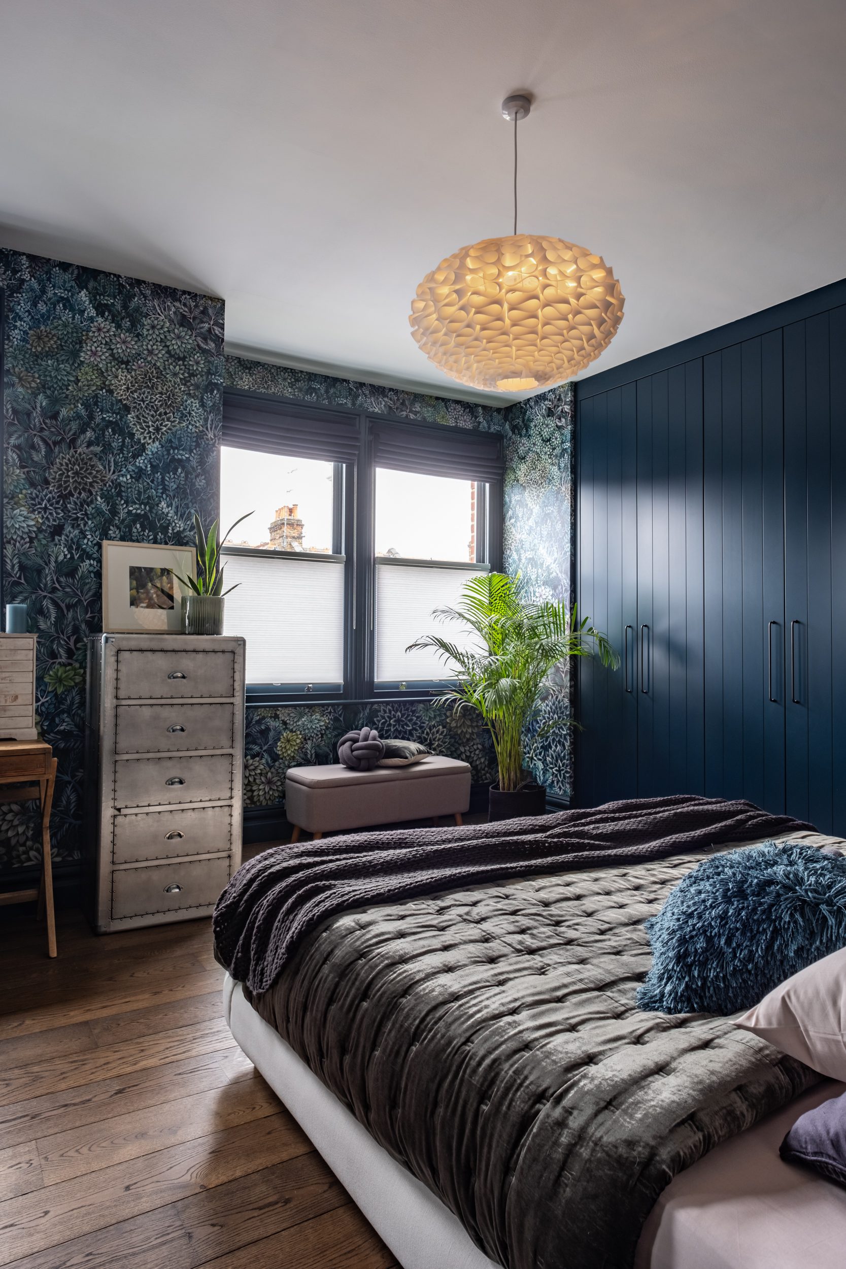 Blue wardobes in bedroom