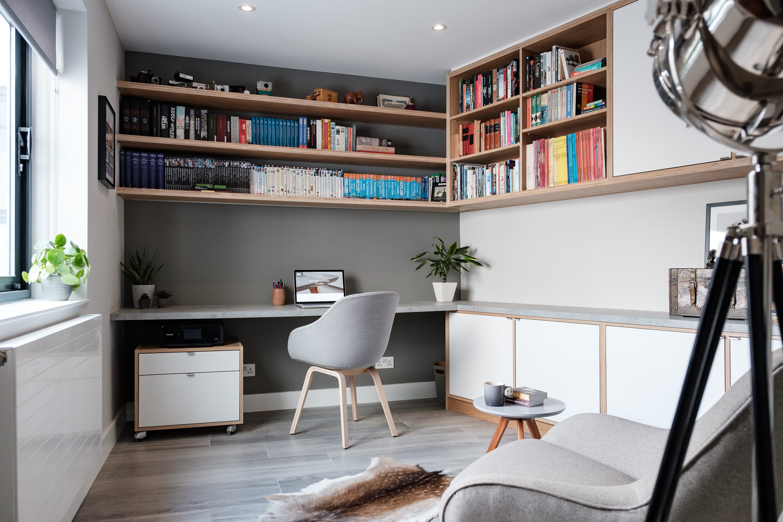 Grey and white home office space