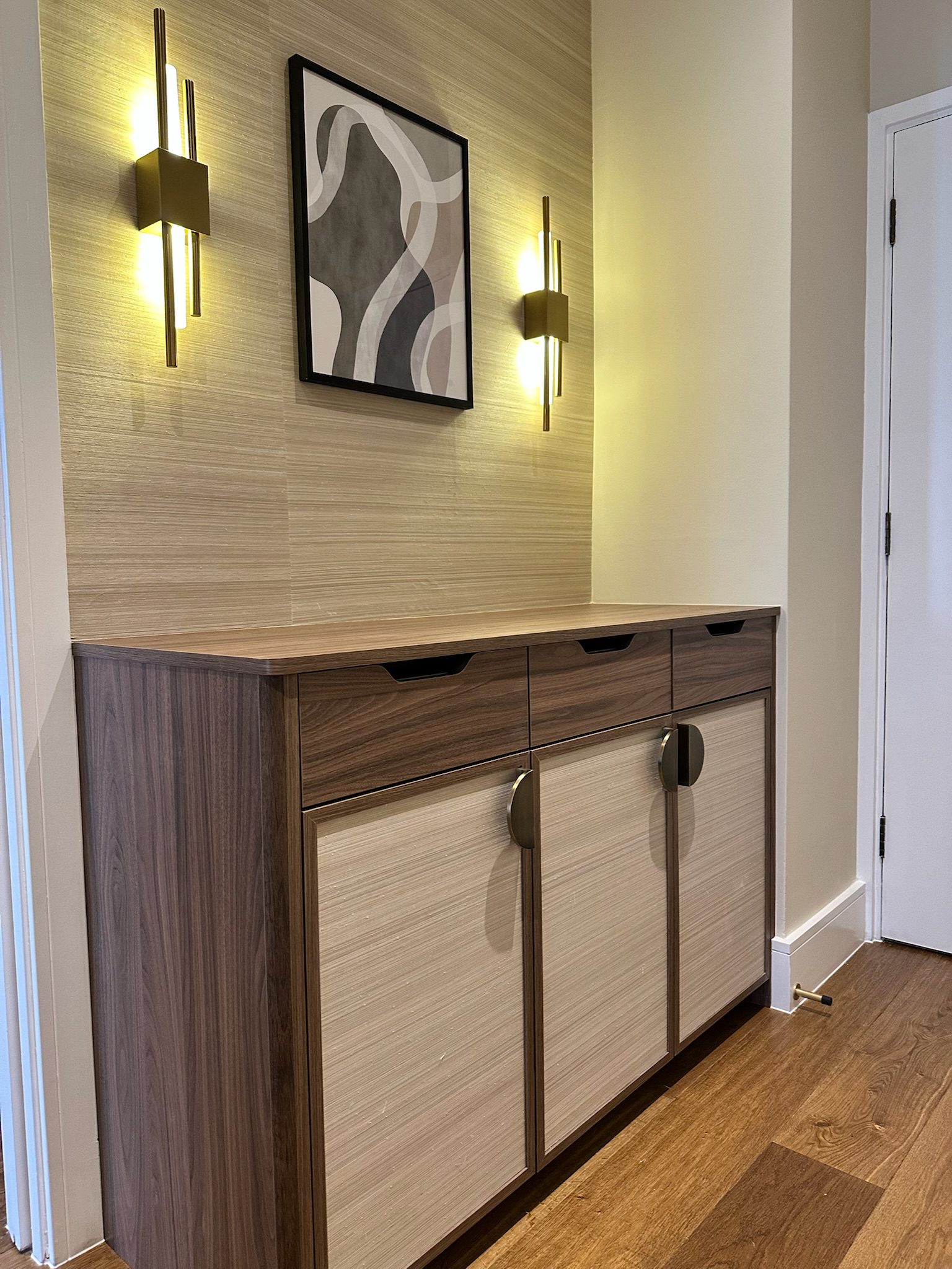 Side table in hallway with led lighting